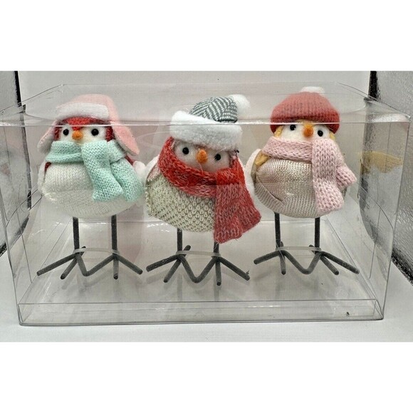Wondershop Winter Birds Christmas Decorative Figurine Set Red/Pink, NEW - Picture 1 of 7